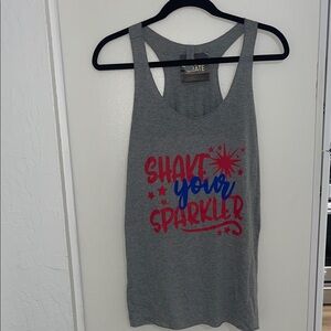 Top Crate Clothing Gray “Shake Your Sparkler” Graphic Tank Top
